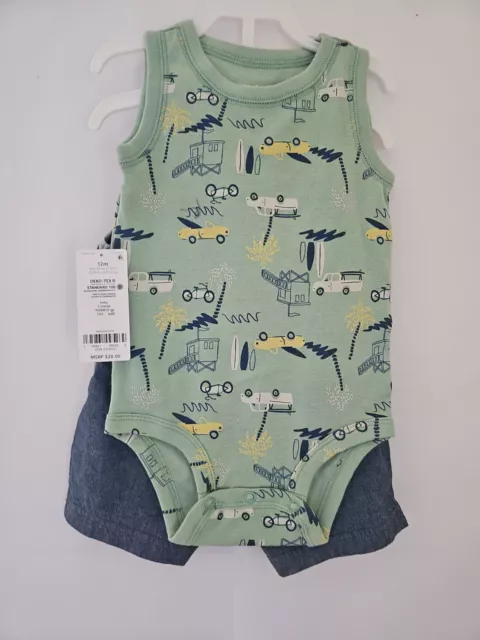 Infant Boys 12m Carter's Brand 3PC Outfit Brand New With Tags Trucks/Cars Theme