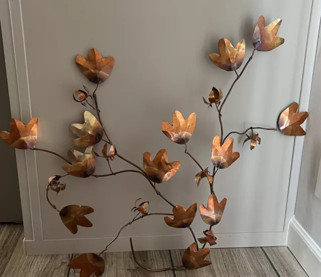 Vintage MCM Brass Copper Leaves Tree Metal Wall Art Decor 22" x 22" Jere Style