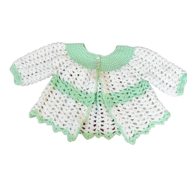vintage handmade green and white Baby cardigan sweater