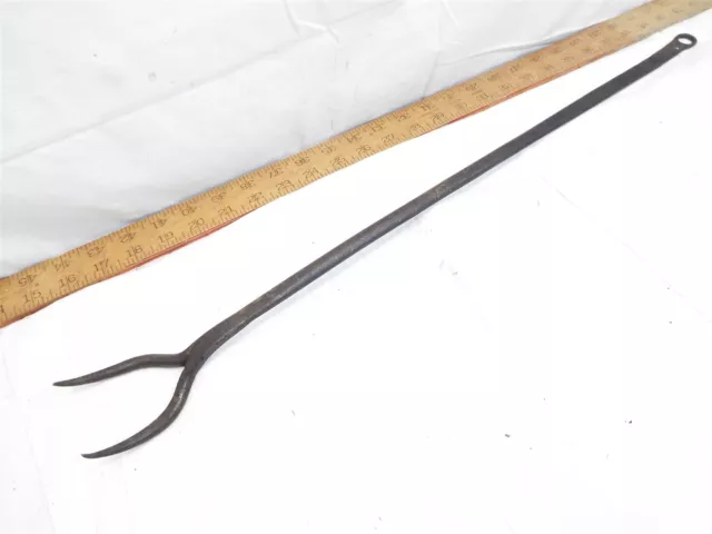 Antique Blacksmith Hand Forged Butcher Fleshing Fork Rendering Wrought Iron