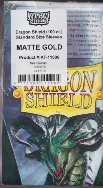 Lot 10 new 100 ct pk Dragon Shield Matte Deck Sleeves Protectors Gold