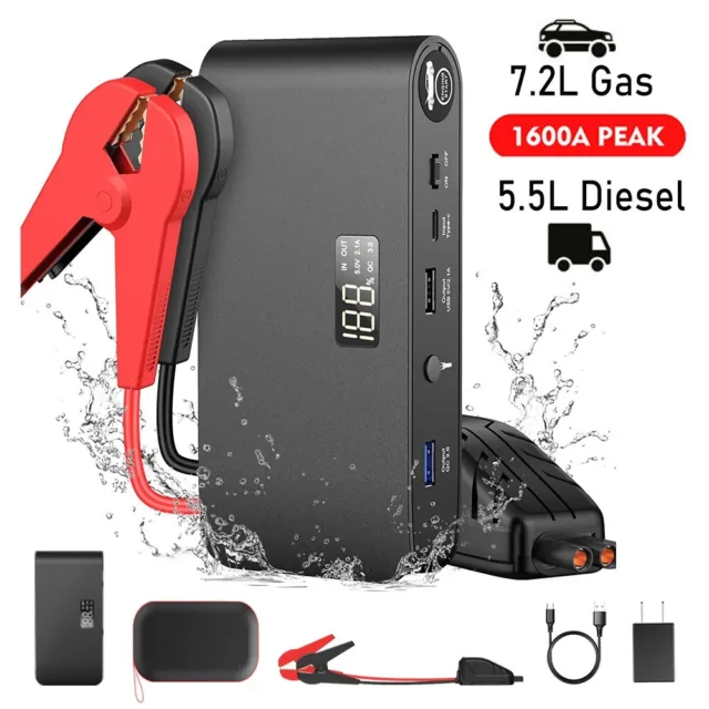 Portable Car Jump Starter 1600Amp Jumper Box 12V Battery Booster USB Power Bank