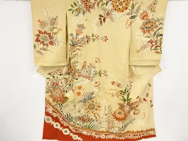 80334# Japanese Kimono / Antique Kimono / Floral Sarasa