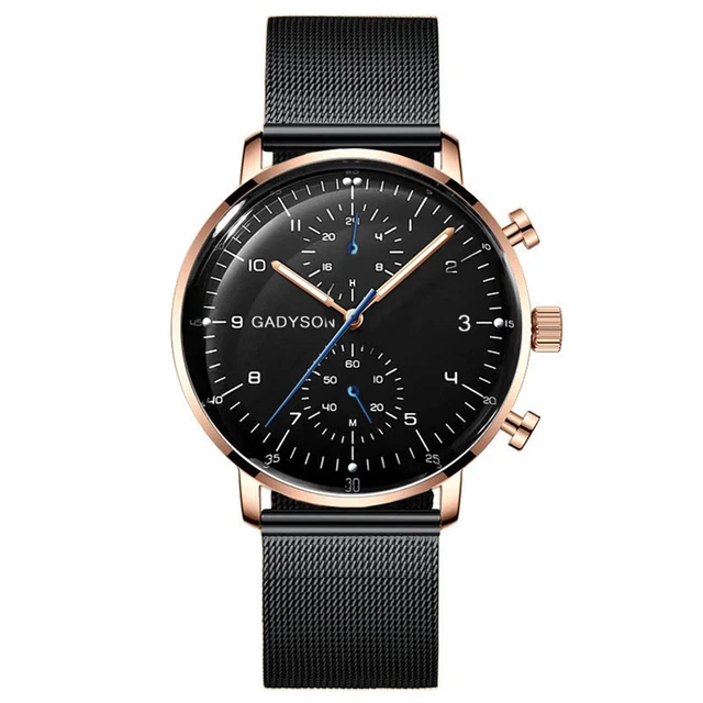 Men's glass vacuum electroplating movable buckle alloy mesh belt Watch