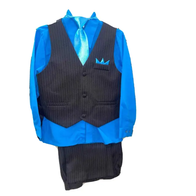 Pinstripe Boys Easter, Recital, Vest Suit Set, Bright Blue/Black, Size: 6T
