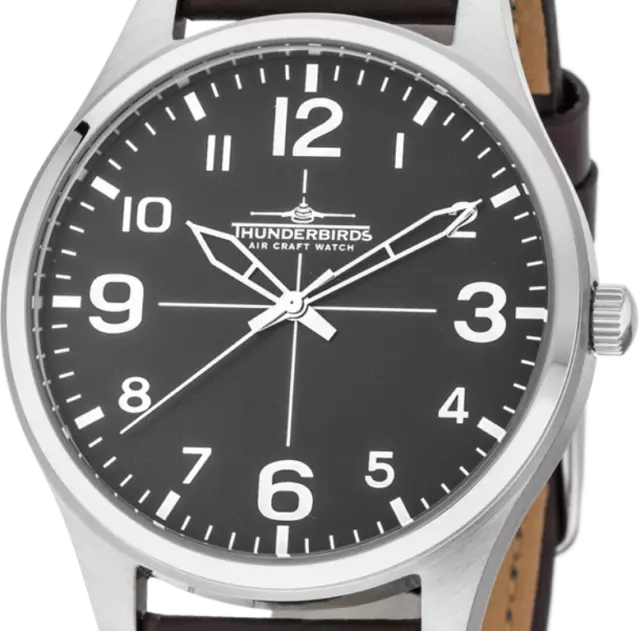 Thunderbirds Herrenuhr Luftwaffe mit braunen Leder Armband und weißer Ziernaht 3