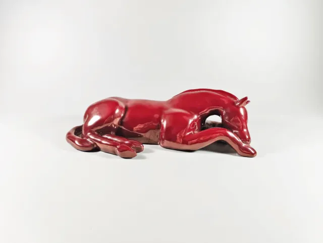 Zsolnay, Red "Oxblood" Glazed Laying Horse, Porcelain Figurine ! (J063)
