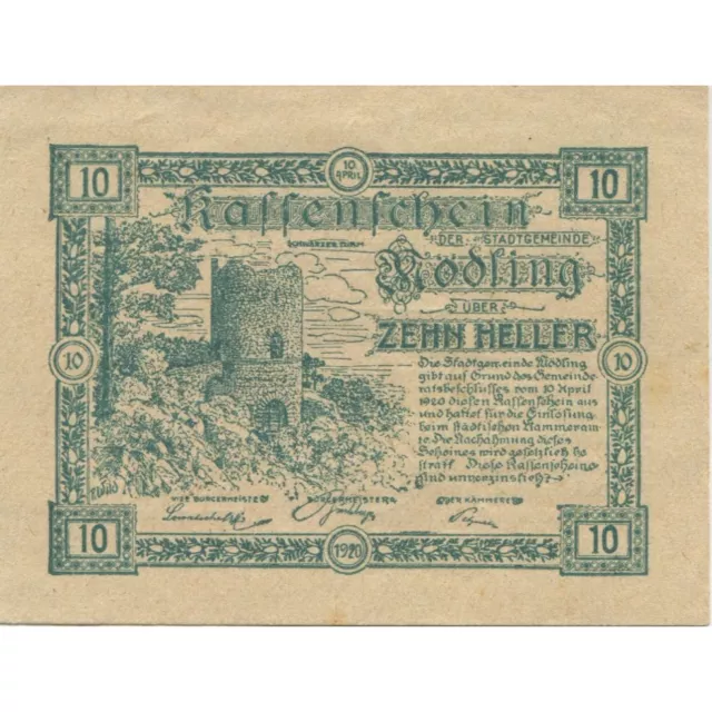 [#283763] Banknote, Austria, Mödling, 10 Heller, château, 1920, UNC(63) Mehl:FS