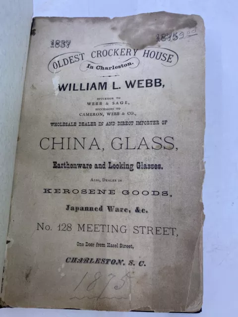 1875 Guide To Charleston South Carolina Book w/ Broadside Advertising Engravings