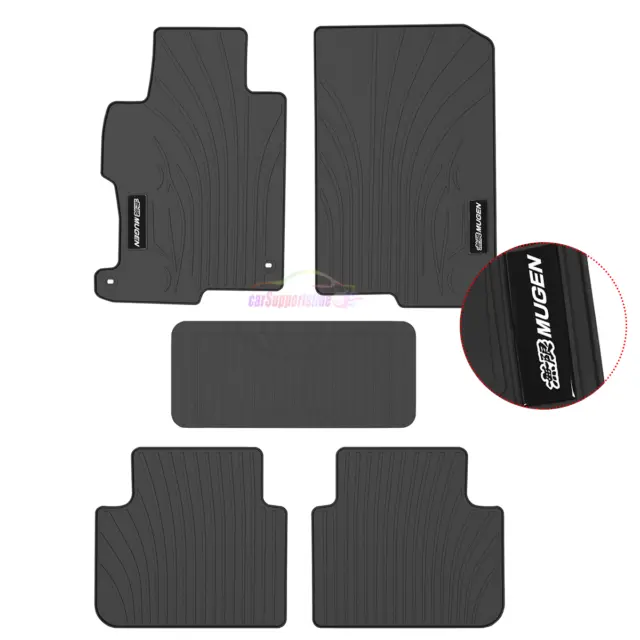 Fit For 13-17 Honda Accord Black Latex Floor Mats Anti-slip Carpets 5PC w/ Mugen