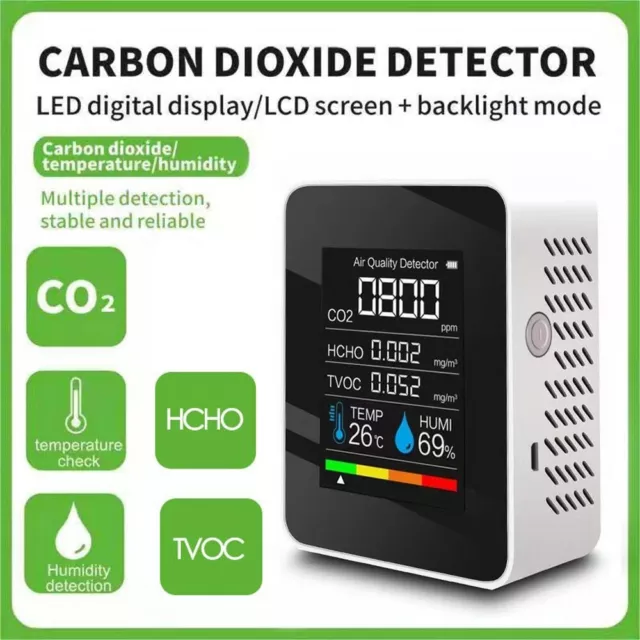 Détecteur de CO2 Intelligent Thermomètre Capteur d'humidité TVOC HCHO  5 en 1