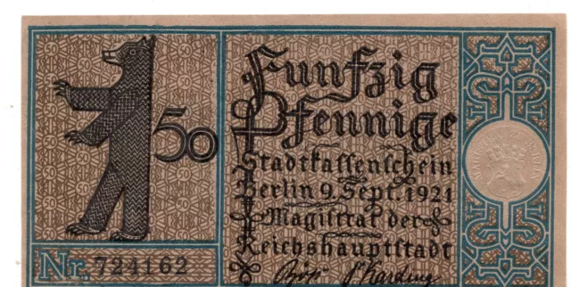1921 Germany Notgeld Berlin (District 9) 50 Pfennig Note (D466)