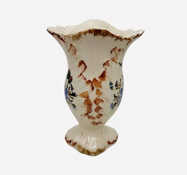 Vintage Italian Pottery Vase Hand Painted Ceramic Floral Vase Embossed Signed 7"
