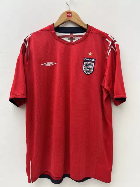 Umbro Official England Red Football 2004 - 2006 Away Short Sleeve Shirt Size XL