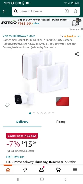 Corner Wall Mount for Blink Mini (2 Pack) Security Camera - Adhesive Holder, No