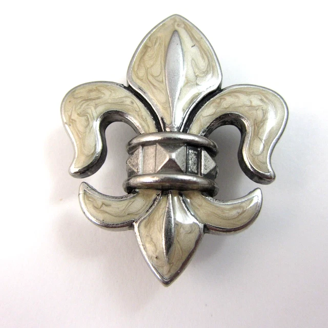 Grace Adele Swirled Silver Tone & White Fleur di Lis Purse Dress or Hair Clip