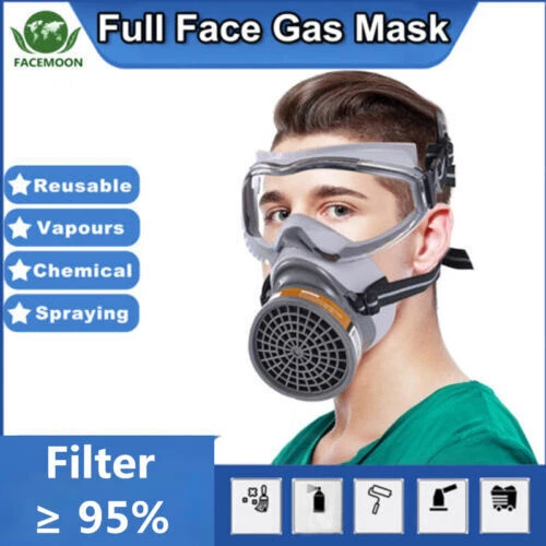 Gas Face Mask Painting Spraying Chemical Respirator Safety Eye Goggle Filter Box