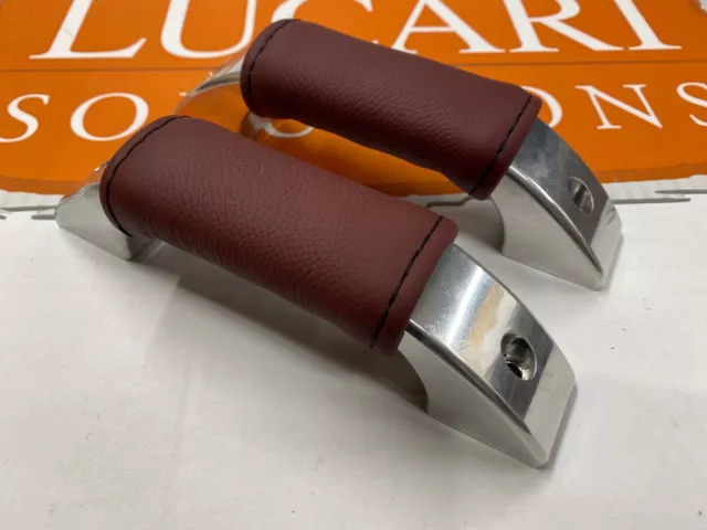 Aluminium + Burgundy Leather pair door pull handles Fits Land Rover Defender