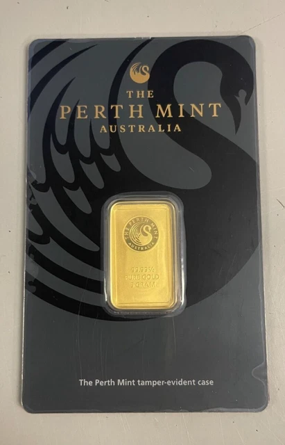 Perth Mint 5 gram Gold Bar .9999 Sealed With Assay Certificate 24 Karat