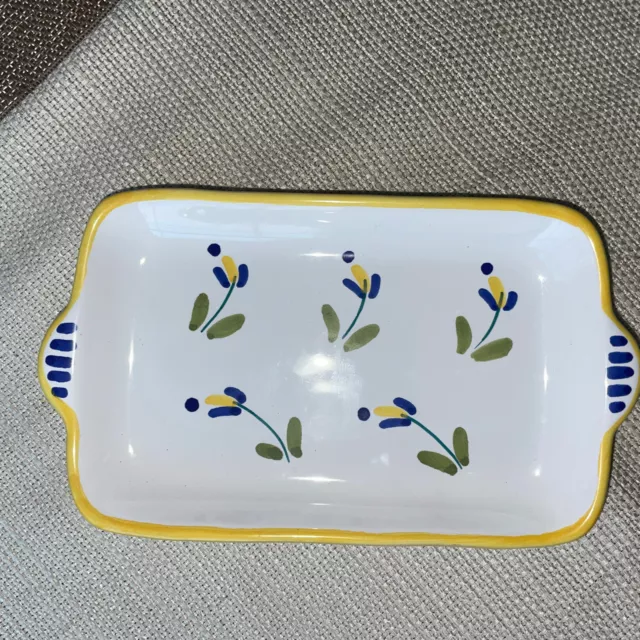 St Tropes For Shafford Blue Yellow Floral Pottery Trinket Soap Relish Dish Italy