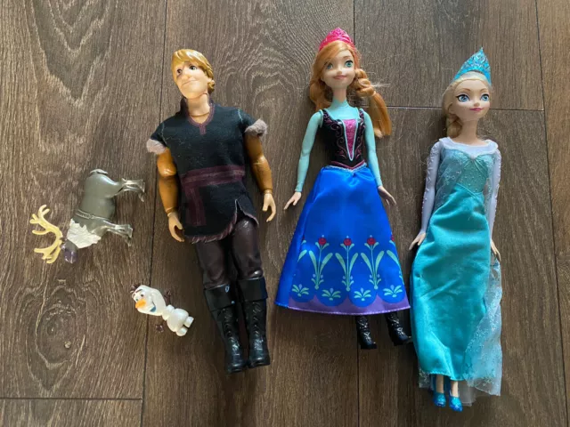 Disney Frozen Dolls x3 Anna, Elsa & Kristoff Mattel Sven Olaf