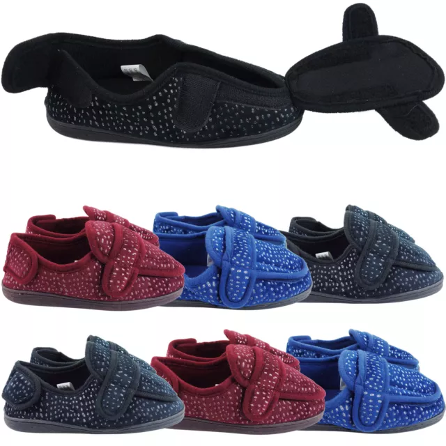 Womens Ladies Easy Close Wide Fit Open Diabetic Slippers Orthapaedic Shoes Size