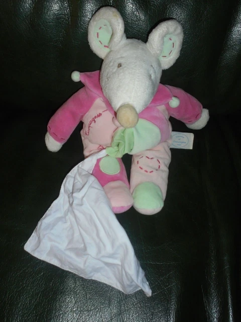 doudou souris rose robe blanche fleur AJENA