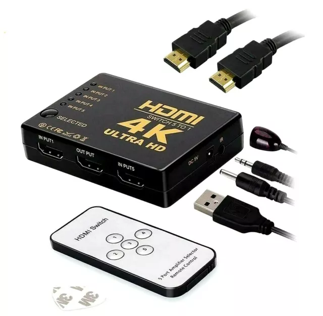 5 Port Hdmi 4K Auto Switch Selector Splitter Hub Ir Remote Hdtv (5 In 1 Out)