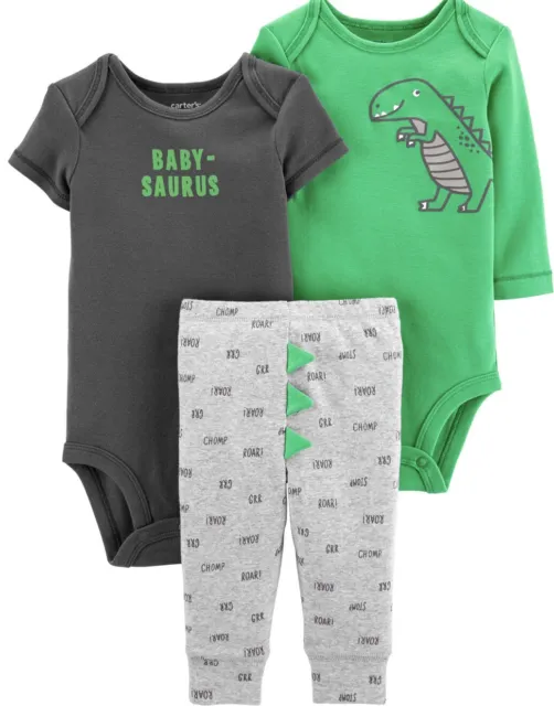 Carters Baby Boy Dinosaur 3 Piece Outfit Set, Size 3 Months. NWT