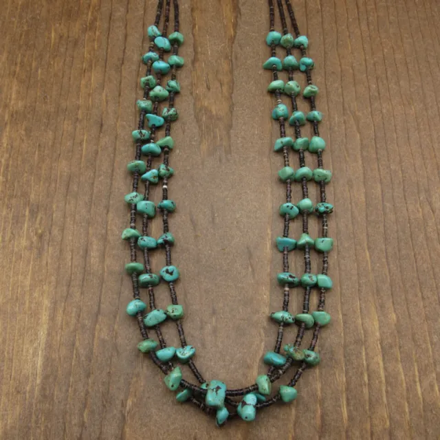 Vintage Heishi And Turquoise Nugget Three Strand Necklace