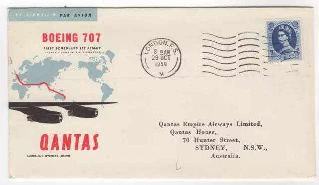1959 Oct 27th. First Flight Cover. Qantas, England to Australia. AAMC 1411.