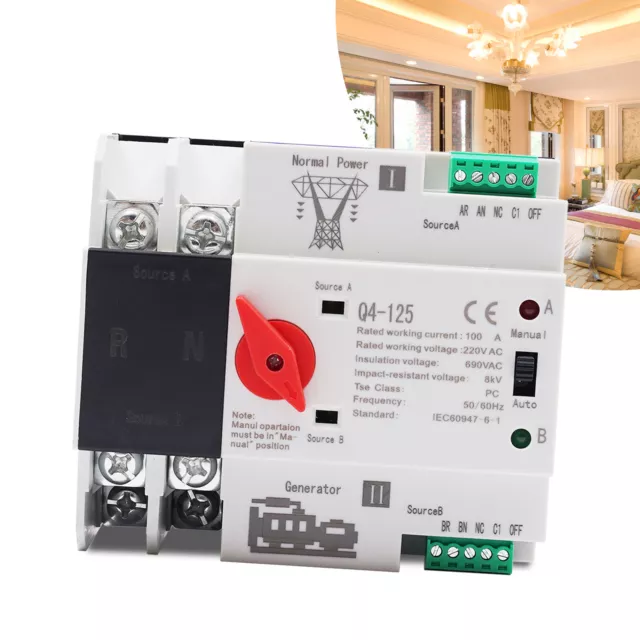 Dual Power Automatic Transfer Switch 2P 100A 110V Grid to AC Generator PC Level