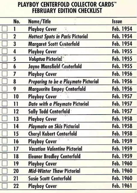 Playboy 40th Anniversary February Edition Checklist Cards