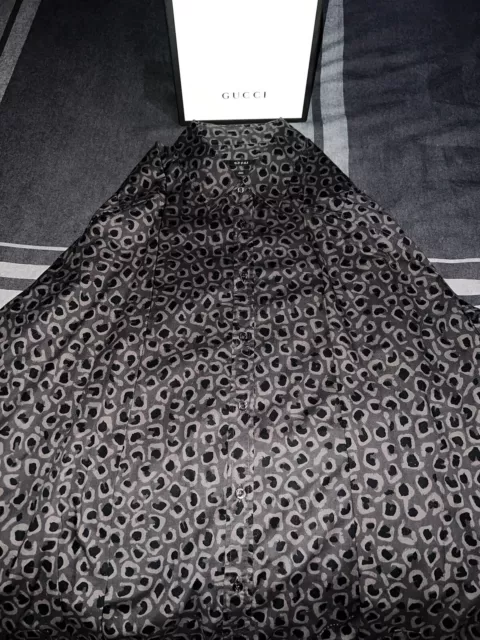 Men’s Gucci Long Sleeve Leapored Print Shirt Size: XXL