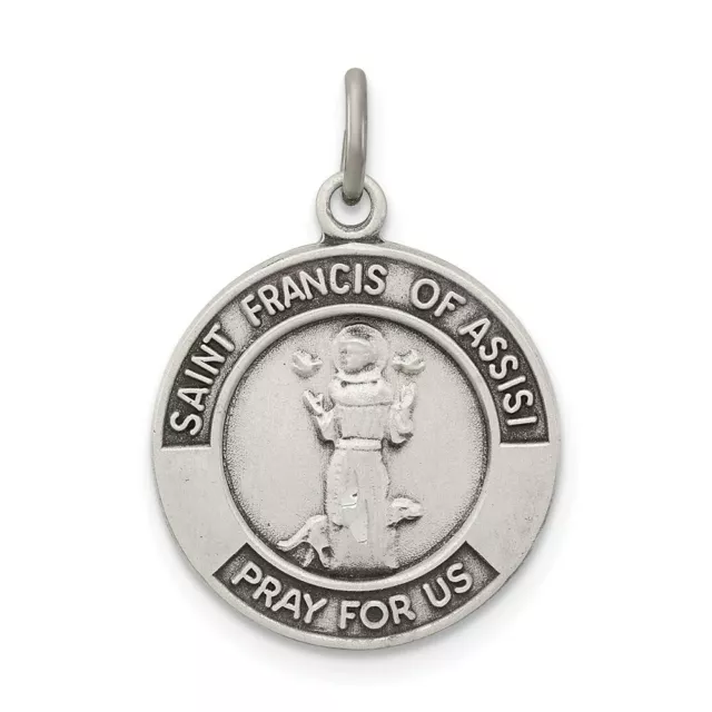 Sterling Silver St. Saint Francis of Assisi Round Medal Charm Pendant 0.87 Inch
