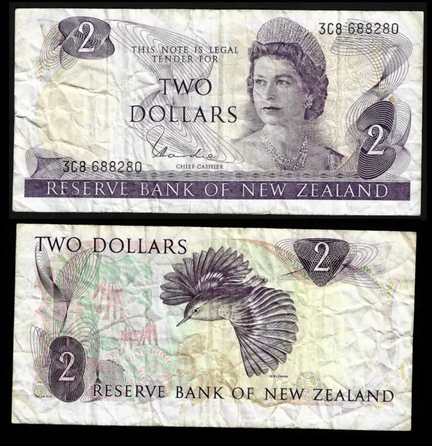 New Zealand $2 Paper Banknote Hardie Type 1 Signature