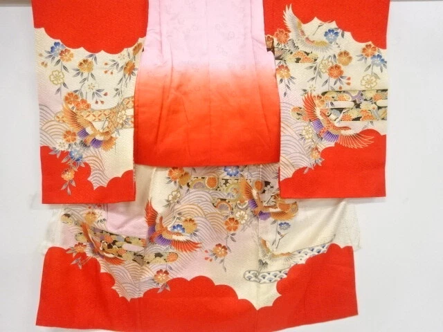 44408# Japanese Kimono / Kimono & Hifu Coat For Girls / Flower & Cranes