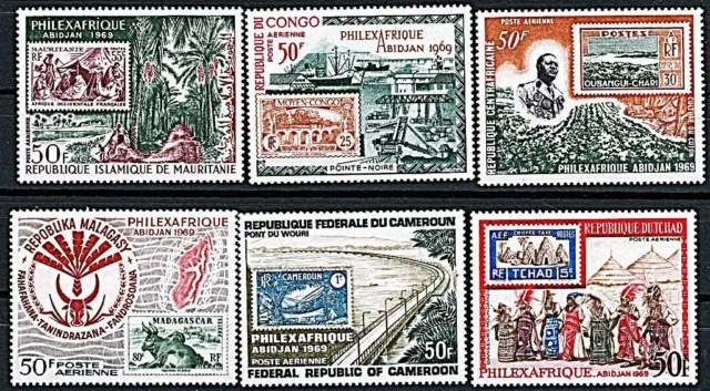 FRENCH AFRICA 1969 STAMP SHOW x 6 COUNTRIES MNH stamp on stamp, PALMS, CATTLE