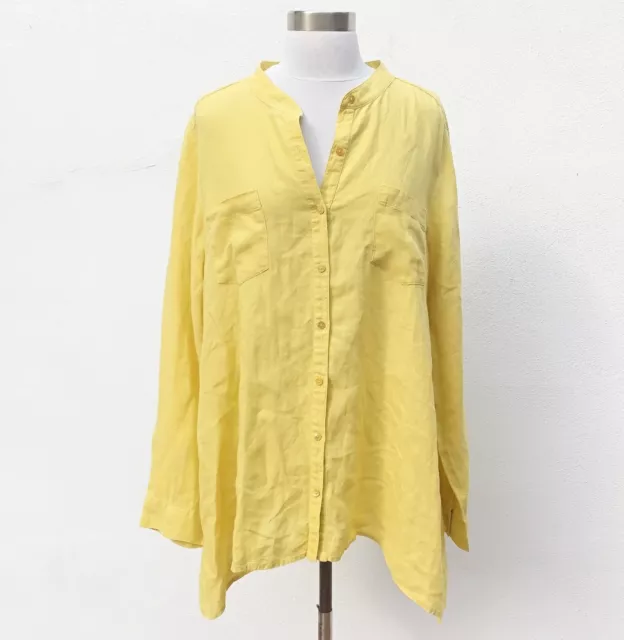 Eileen Fisher Knitter Irisch Leinen Mandarinkragen Langärmelig Tunika Top Gelb L