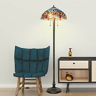 Tiffany Style Handcrafted Blue Dragonfly Floor Lamp 18" Shade