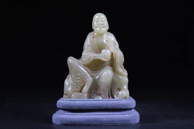 Chinese Exquisite Handmade Luohan carving Shoushan Stone Statue