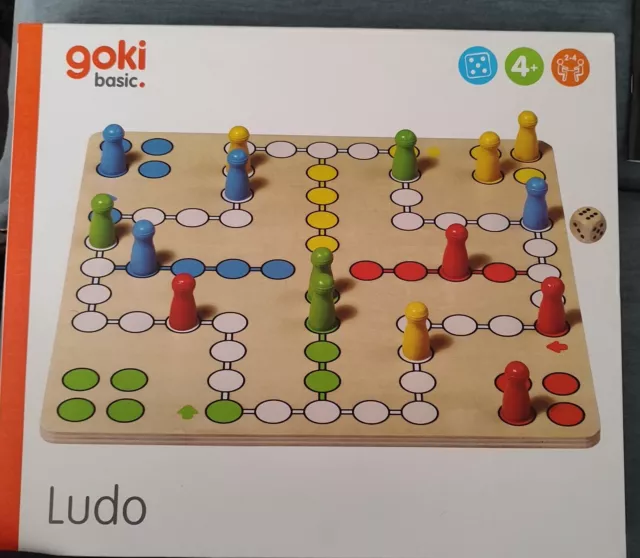 Brettspiel Ludo, goki basic., Gesellschaftsspiel für 2 - 4 Personen, aus Holz