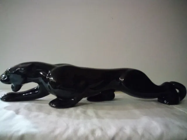 Prowling Black Panther 22 Inch Ceramic Green Painted Eyes