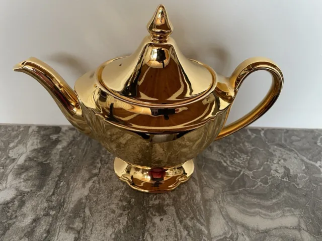 Vintage Royal Winton Grimwades Gold Fired Teapot, Creamer & Sugar Bowl 3