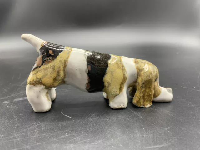 CUTE! Art POTTERY Stoneware BASSET HOUND DOG FIGURINE Sniffing 5” Signed CF