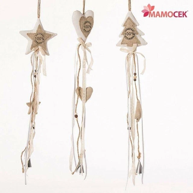 ADDOBBO Decorazione natalizia tessuto 3pezzi cuore stella albero h60 shabby