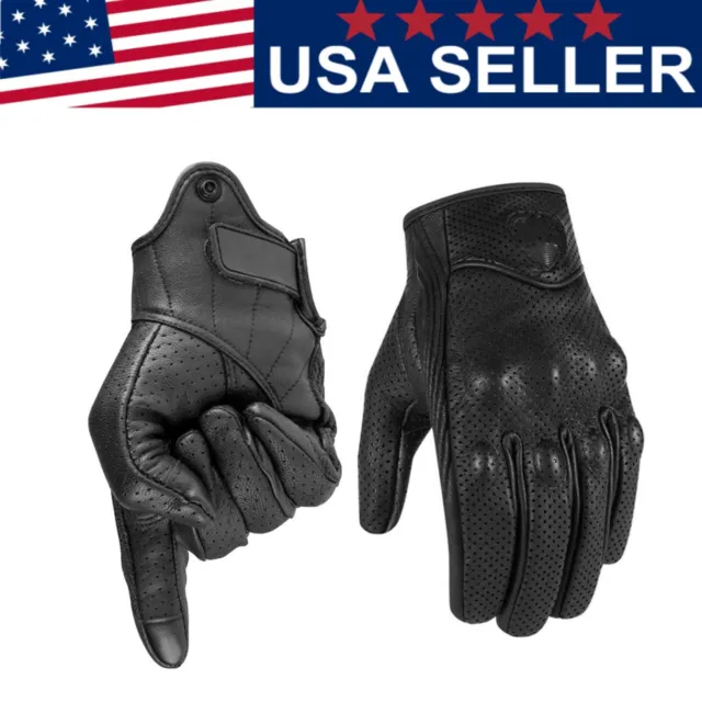 Leather Touch Screen Perforated Motorcycle Full Finger Gloves Moto Driving