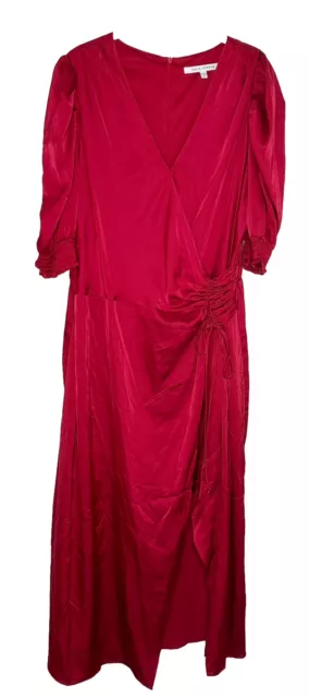 Julia Jordan Womens Red Satin Faux Wrap Gathered Fit & Flare Dress Size 16 NEW