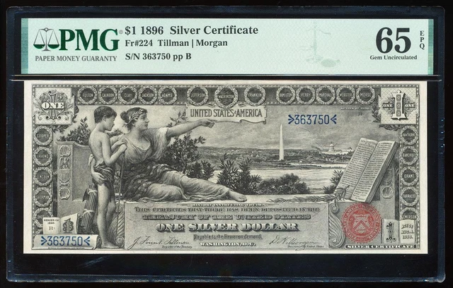 Fr.224 1896 $1 Silver Certificate Pmg65 Epq Gem Cu "Educational Note"