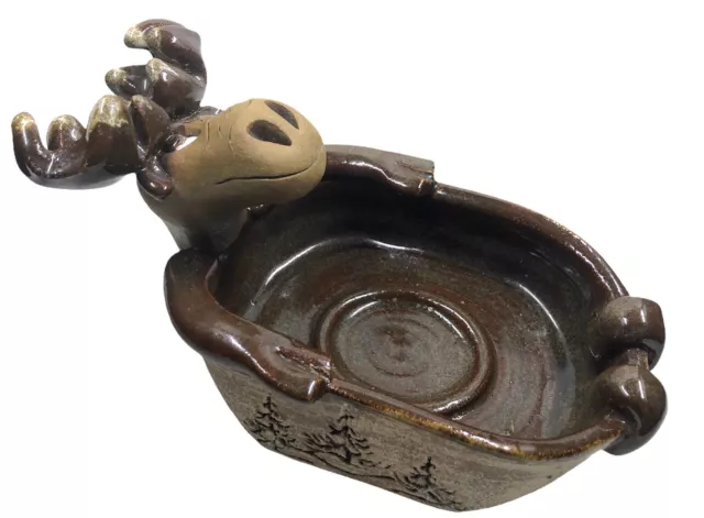 Studio Art Pottery MOOSE Soap Dish Stoneware Deep Brown Glaze 2012 Signed 7”